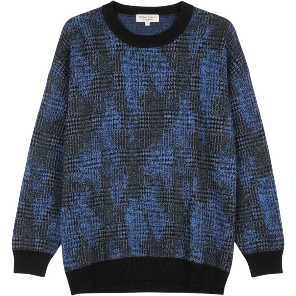 Lucca‎ Couture Womens Blue Grey Abstract Plaid Crew Neck High Low Sweater Small